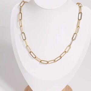 18K Gold Waterproof Large Paperclip Necklace - PVD Coated Stainless Steel 16”